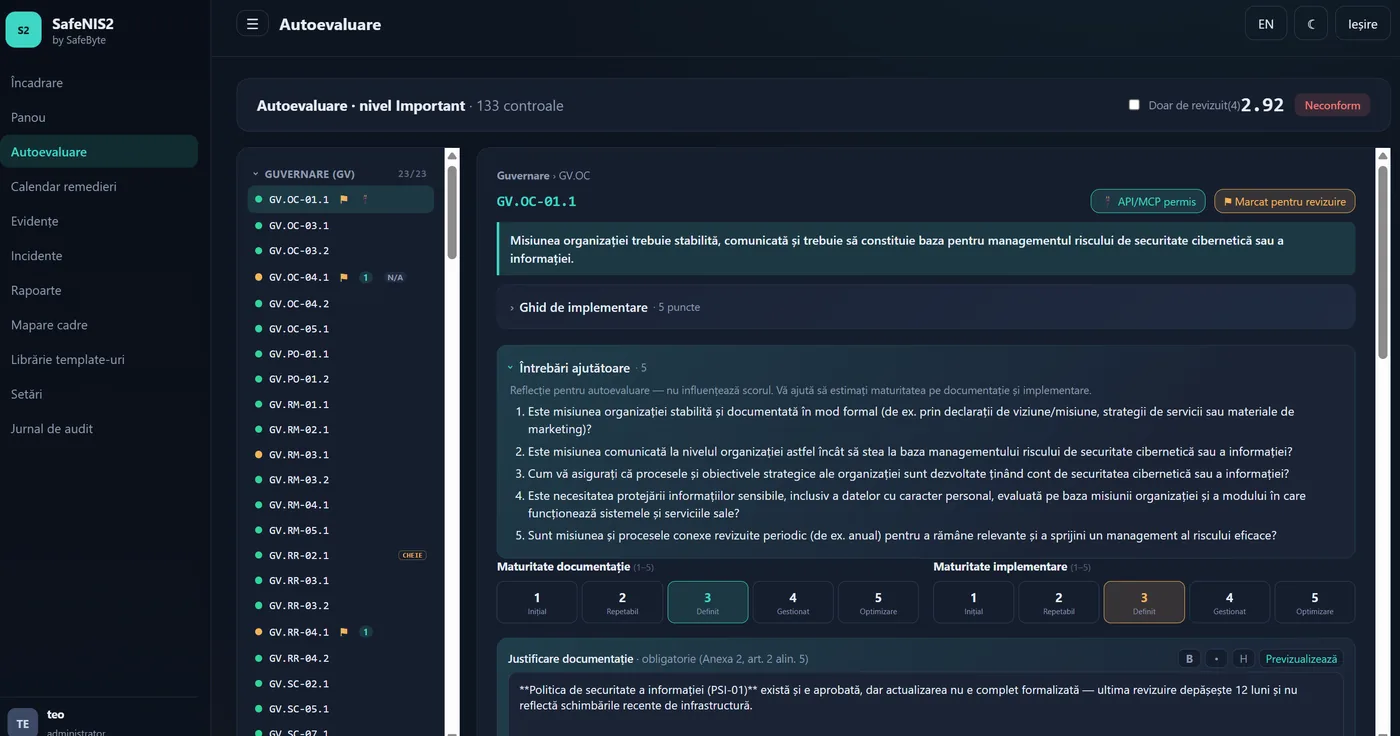 SafeNIS2 — Autoevaluare per control