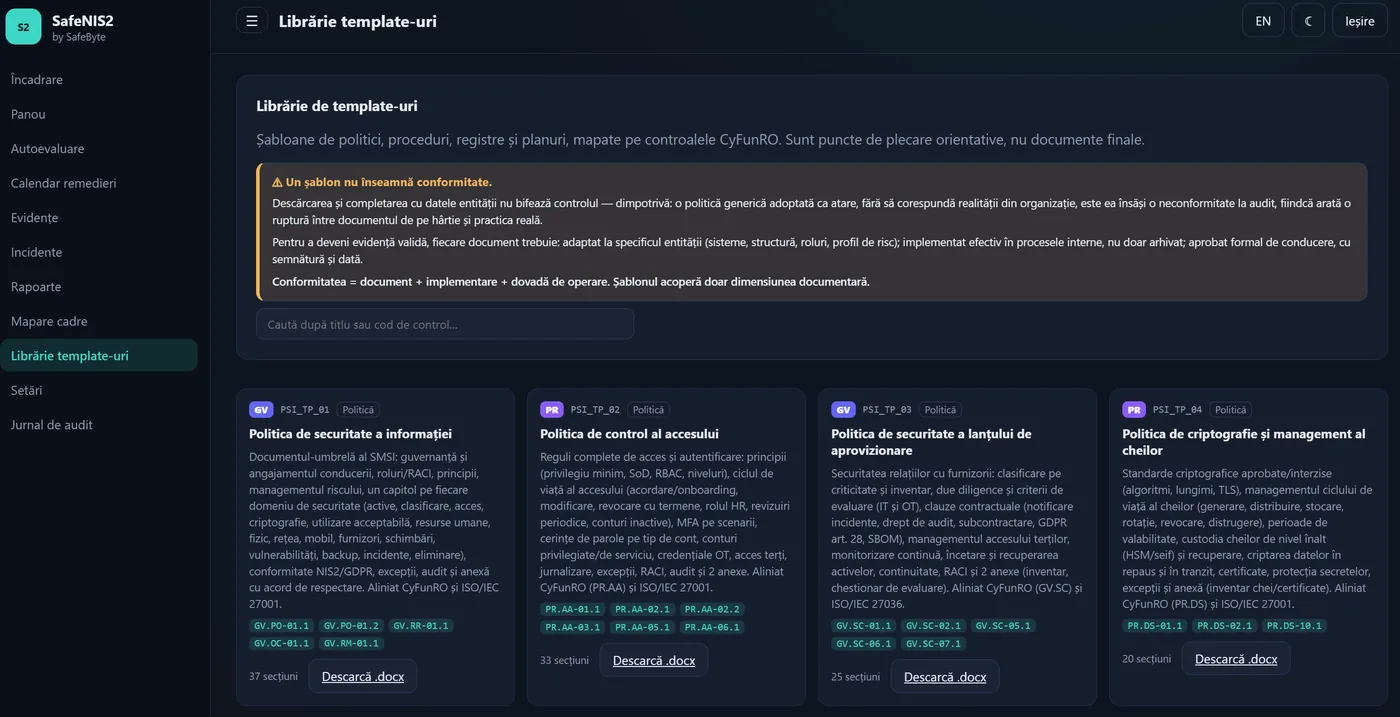 SafeNIS2 — Librărie de template-uri